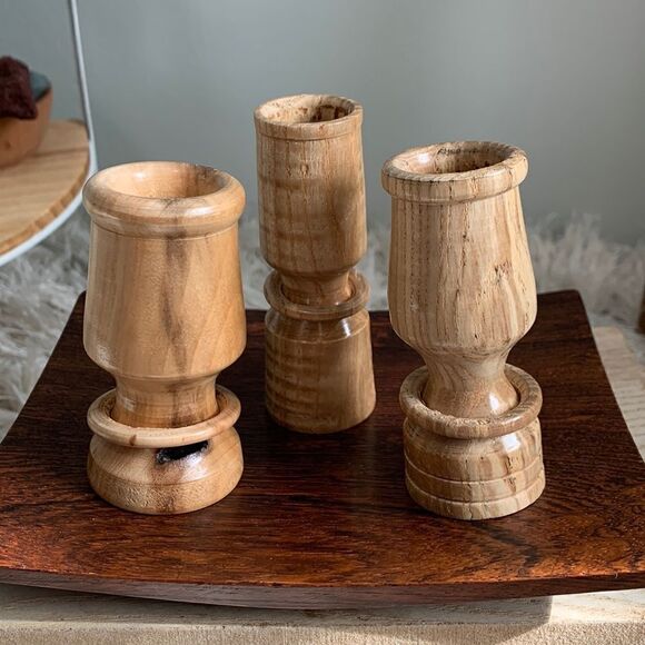 3 Hand Turned Minimalistic Wooden Candle Holders 2 Made Of Ash 1 Made Of Poplar - Picture 1 of 17